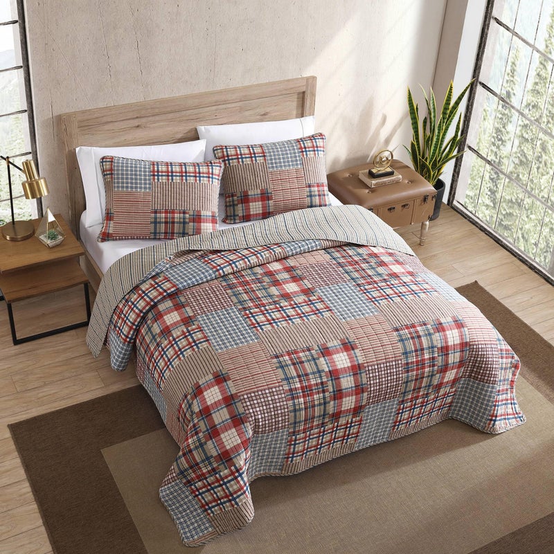 Eddie Bauer - Queen Quilt Set, Reversible Cotton Blend Bedding with Lightweight Feel, 3 Piece Bed Set with Matching Pillowcases (Hawthorne Brown) - Image 2